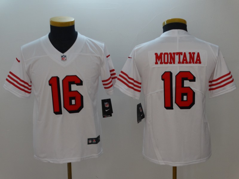 Youth San Francisco 49ers 16 Montana White Color Rush Nike Vapor Untouchable Limited Playe NFL Jerseys